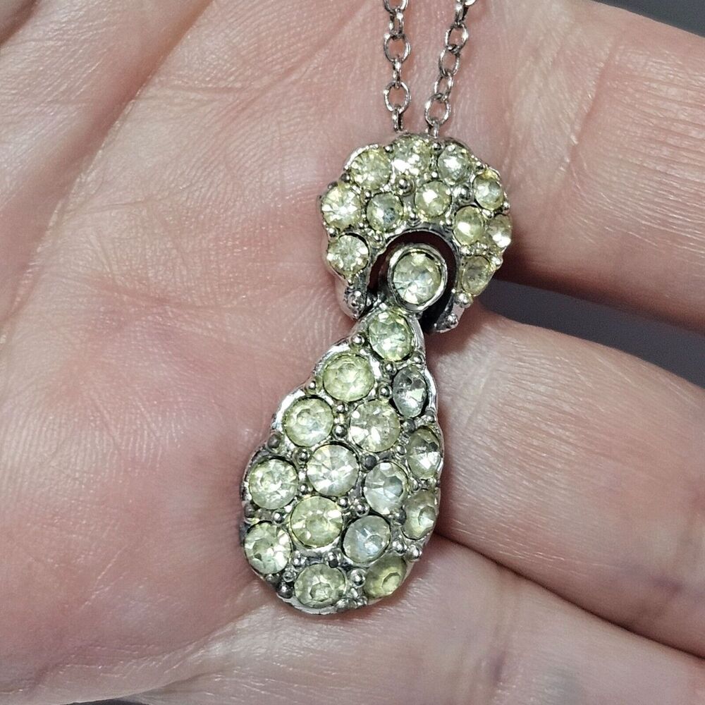 Emmons silver tone rhinestone pendant necklace 16"
